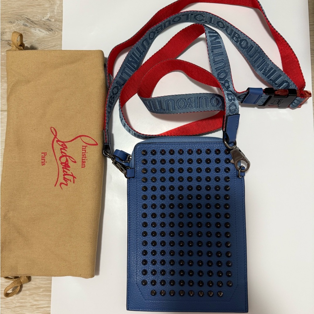 Authentic Christian Louboutin Loubilab Blue Studded Crossbody Bag